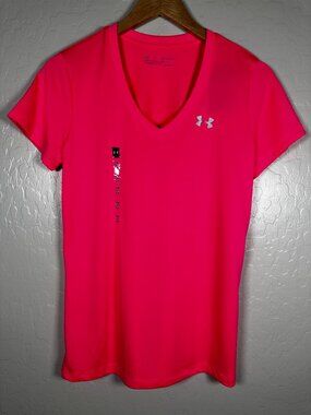 Under Armour HeatGear Neon Pink V-Neck Athletic Tee Size Small